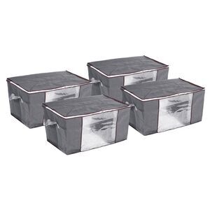 Clothes Storage Bag 4pcs Foldable Closet Organizers with Handles Grey
